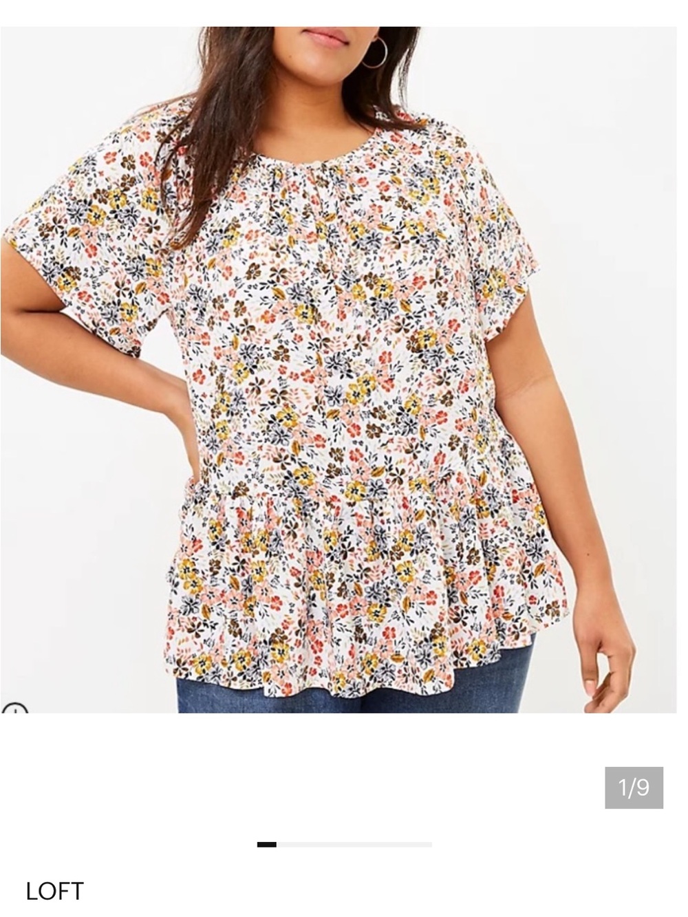 LOFT White Multi Floral Peplum Short Sleeve Blouse
